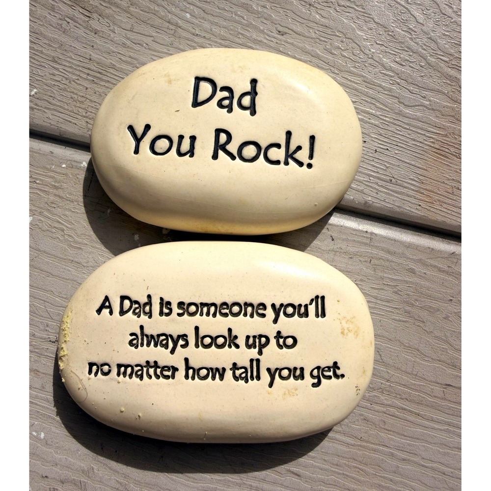 August Ceramics Dad Message Stone Figurines 2pk Hand Painted Matte Ceramic